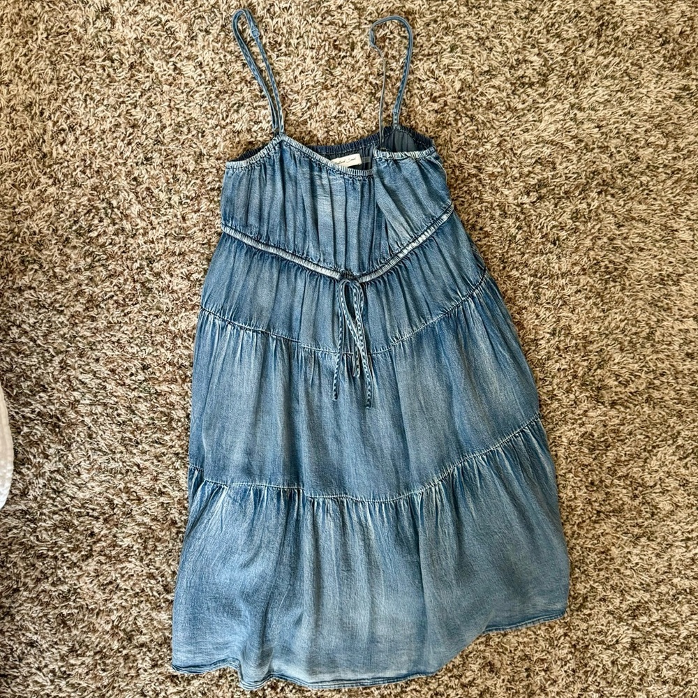Blue Denim Mini Sundress with Tie Waist